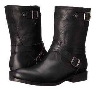 Frye Black Leather Buckle Boots